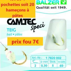 lot de 4 pochettes de 5 hameçons montés BALZER CAMTEC SPECIAL PÂTES N° 6 soit 20 piéces