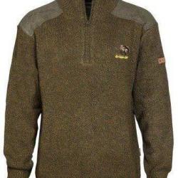 Pull zippé col montant brodé Sanglier kaki PERCUSSION