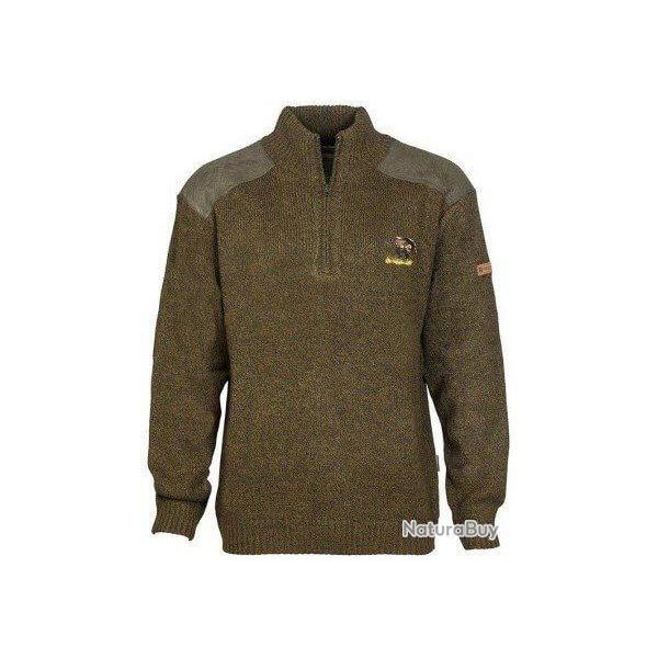 Pull zipp col montant brod Sanglier kaki PERCUSSION