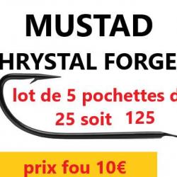 lot de 5 pochettes de 25 HAMECONS non montés MUSTAD CHRYSTAL  FORGES  N° 10 soit 125 P