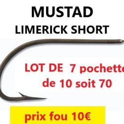 lot de 7 pochettes de 10 HAMECONS non montés MUSTAD limerick short N° 4 soit 70 P