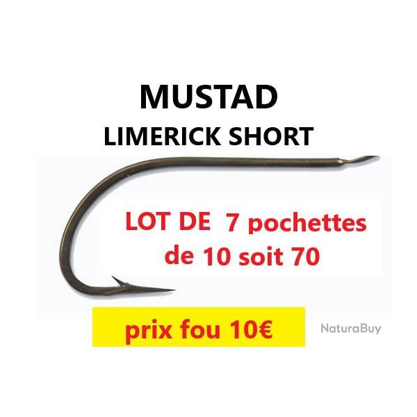 lot de 7 pochettes de 10 HAMECONS non monts MUSTAD limerick short N 4 soit 70 P