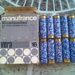 Boite de 10 cartouches marbrées collection calibre 16/65 Manufrance VeraChasse