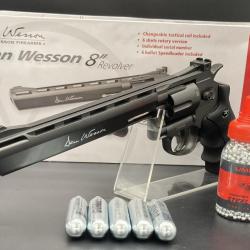 Pack Réplique Airgun Dan Wesson 8" pouces + 5X Capsules CO2 + 1500 Billes acier 4,5mm
