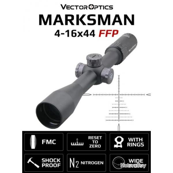 Vector Optics Marksman 4-16x44 FFP 30mm Lunette de Vise Tir Optique Tactique Airsoft Fusil Chasse