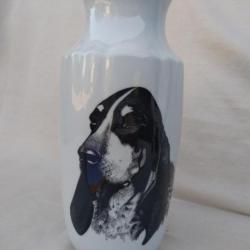 Vase porcelaine de LIMOGES décor Tête de chien de chasse - grand modèle