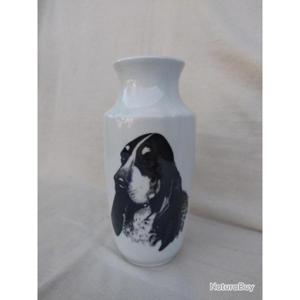 Vase porcelaine de LIMOGES décor Tête de chien * petit modèle