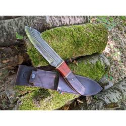 Couteau de chasse artisanal damas avec étui cuir