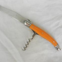 couteau pliant avec tire bouchon manche synthétique orange