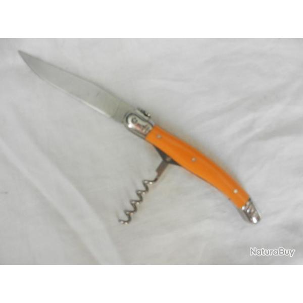 couteau pliant avec tire bouchon manche synthtique orange