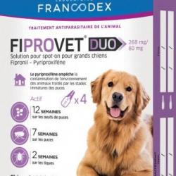 4 pipettes anti puces fiprovet duo pour chien 20 a 40 kg