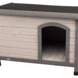 Niche en bois Classic toit plat S-M, 85 x 58 x 60 cm, grise pour chiens