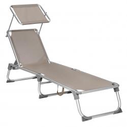 Chaise longue bain de soleil transat de relaxation avec dossiers et parasol inclinables pliable lég