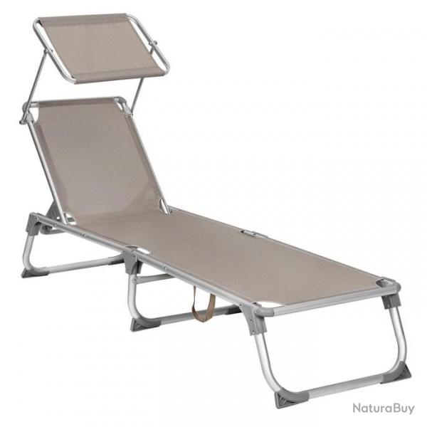 Chaise longue bain de soleil transat de relaxation avec dossiers et parasol inclinables pliable lg