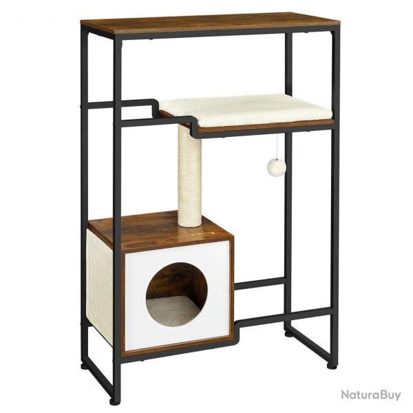 Arbre  chat maison niche gain de place 114 cm marron rustique 12_0001139