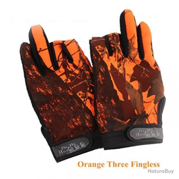 Gants de chasse 3 doigts - Camouflage orange