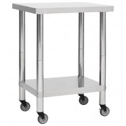 Table de travail de cuisine avec roues 80 x 45 x 85 cm acier inoxydable 02_0001916