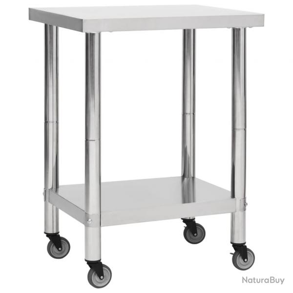Table de travail de cuisine avec roues 80 x 45 x 85 cm acier inoxydable 02_0001916