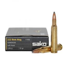 Munitions SAKO calibre 222 Rem Gamehead 55gr - 3.6g x20