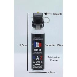 Bombe lacrymogène GAZ CS 100ml sécurité et poignée CBM (fabriqué en France)