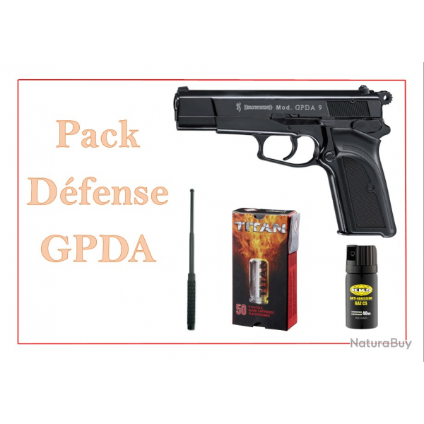 Pack Pistolet DALARME BROWNING GPDA  CAL.9MM PAK BRONZ+50CARTS+matraque+arosol