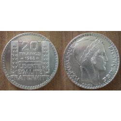 France 20 Francs 1938 Turin Piece Argent Franc
