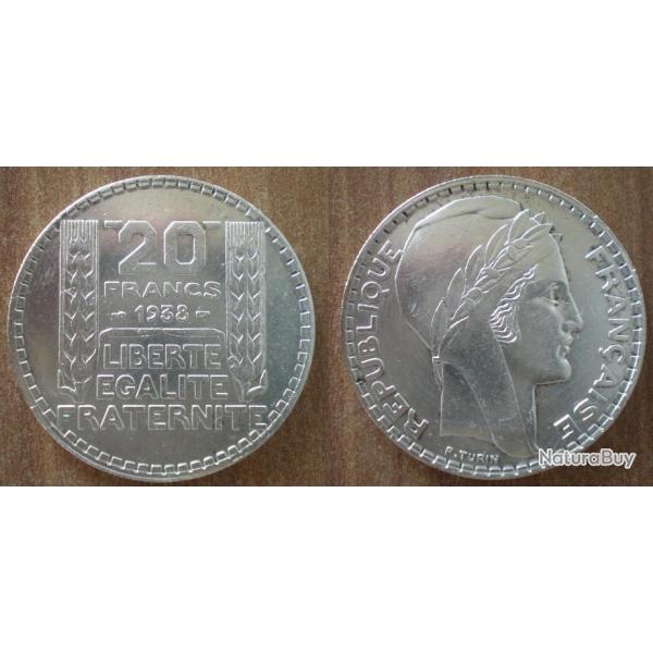 France 20 Francs 1938 Turin Piece Argent Franc