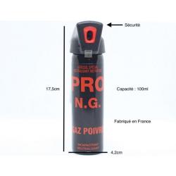 Bombe lacrymogène PRO GAZ POIVRE 100ml sécurité et poignée CBM (fabriqué en France)