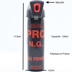 Bombe lacrymogène PRO GAZ POIVRE 100ml sécurité et poignée CBM (fabriqué en France)