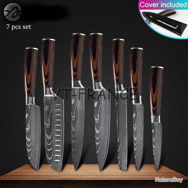 Set Couteau Japonais Pro Santoku Style Damas, Modele: 7pcs-Set 1