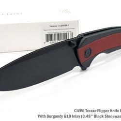 Couteau CIVIVI Teraxe Burgundy Lame Acier Nitro-V Black Stonewash Manche G10 IKBS Clip CIVC200361