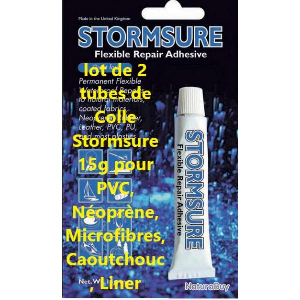 lot de 2 tubes de Colle Stormsure 15g pour  PVC, Noprne, Microfibres, Caoutchouc, Liner