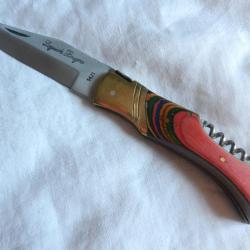 couteau de poche pliant tire bouchon plaquettes bois parkérisé multicolor Laguiole Bougna