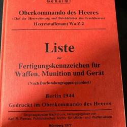 Rare Livre Liste der Fertigungskennzeichen für Waffen, Munition und Gerät