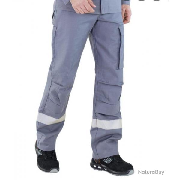 Pantalon treillis gris avec bande rflchissante taille XS ! expedition offerte !