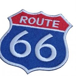 Patch brodé Route 66 - Hauteur : 75mm Largeur : 70 mm -A coudre ou à coller au fer
