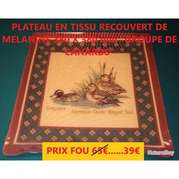 PLATEAU EN TISSU RECOUVERT DE MELANINE 380 X 380 mm "GROUPE DE CANARDS"