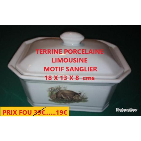 TERRINE PORCELAINE LIMOUSINE MOTIF SANGLIER   18 X 13 X 8  cms