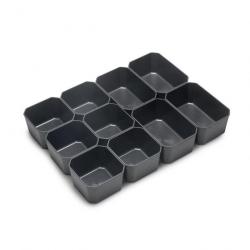 Lot de 10 Bacs Tidy pour tiroirs de salle de bains en plastique gris anthracite 8098323 Emuca