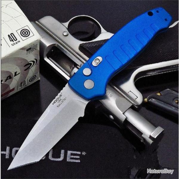 Couteau Automatique Hogue Ballista Blue AUTO Lame Tanto Acier CPM-154 Manche Alu Made USA HO64123