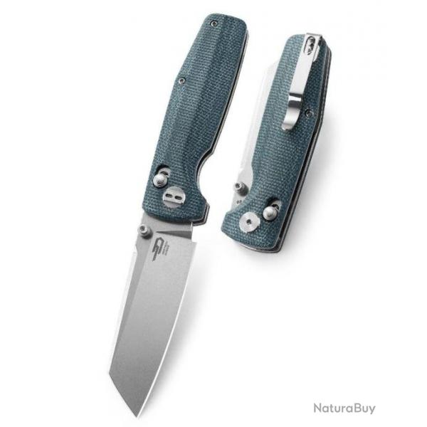 Couteau Bestech Slasher Blue Manche Micarta Lame Acier D2 IKBS Axis Lock Clip BTKG43C1