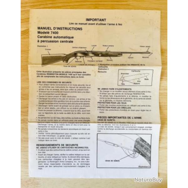 Notice Carabine Remington modle 7400 Occasion