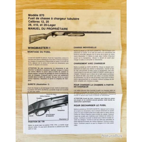 Notice Fusil Remington modle 870 Occasion