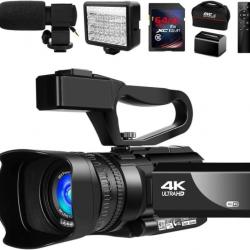 Caméscope Caméra Embarquée 4K à Mise au Point Automatique 48MP 60FPS Caméscope à Zoom 30X