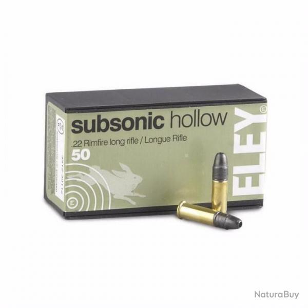 LOT DE 500 BALLES(10 boites de 50 munitions) ELEY SUBSONIC HOLLOW 22LR 38GR  1040fps