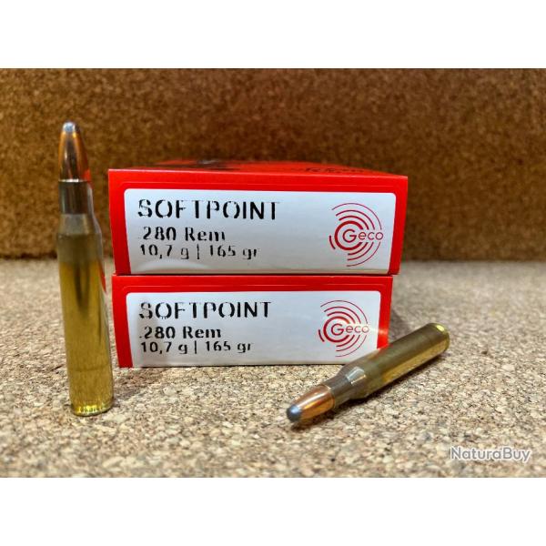 2 BOITES, 40 MUNITIONS GECO 280 REM 10.7g 165gr TEILMANTEL 1/2 BLINDEE