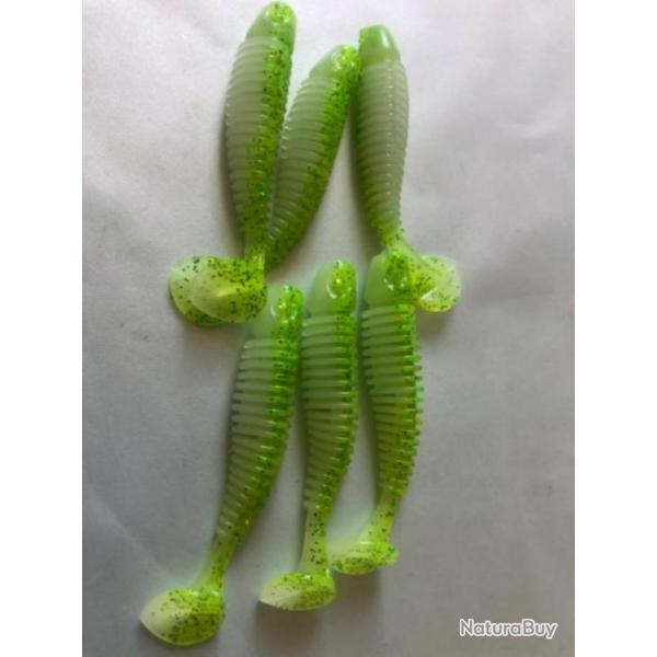6 tipsy sxl 7,6 cm gunki vert blanc leurre souple pche carnassier