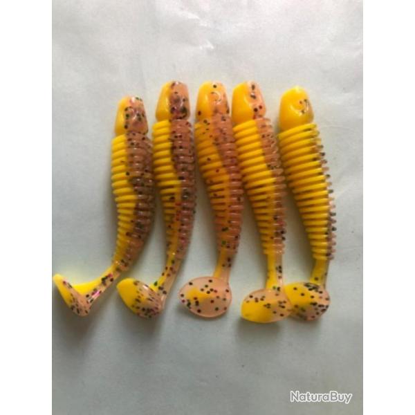 5 tipsy sxl 7,6 cm gunki marron jaune leurre souple pche carnassier
