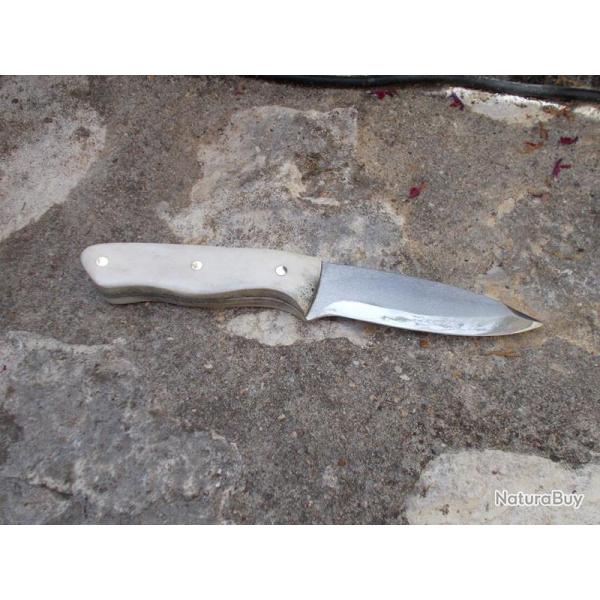 Couteau Le Garenne artisanal fixe Bois de cerf Acier XC75 26cm total