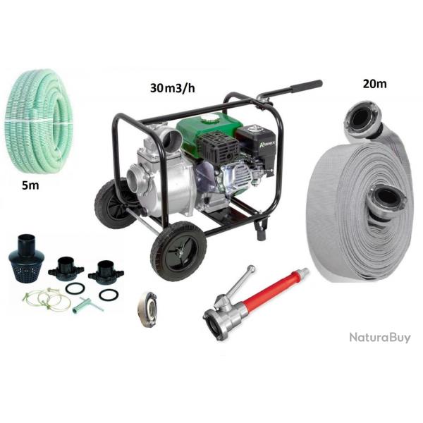 Kit Motopompe Incendie Piscine 30m3 : Pompe Tuyau Lance Complet